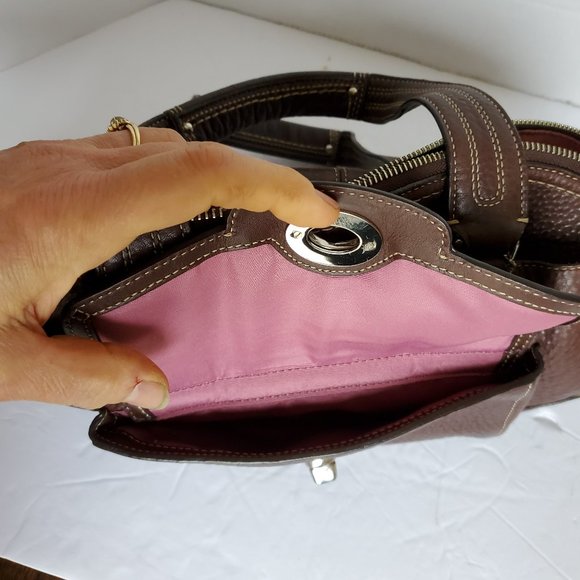 Coach Hamptons Pebbled Leather Dome Satchel Handbag F13963 Brown - Picture 4 of 11